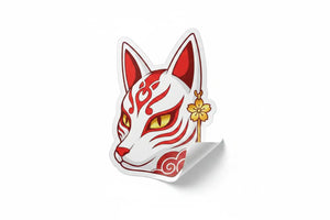 Kitsune Fox Mask Sticker Red Japanese Spirit Kiss-cut Decal - Decorative Stickers