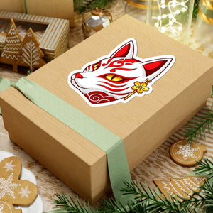 Kitsune Fox Mask Sticker Red Japanese Spirit Kiss-cut Decal - Decorative Stickers
