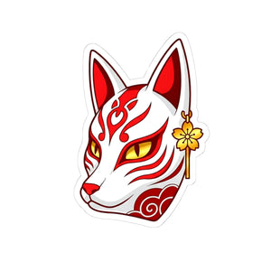Kitsune Fox Mask Sticker Red Japanese Spirit Kiss-cut Decal - Decorative Stickers
