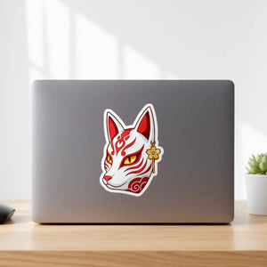 Kitsune Fox Mask Sticker Red Japanese Spirit Kiss-cut Decal - Decorative Stickers