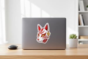 Kitsune Fox Mask Sticker Red Japanese Spirit Kiss-cut Decal - Decorative Stickers