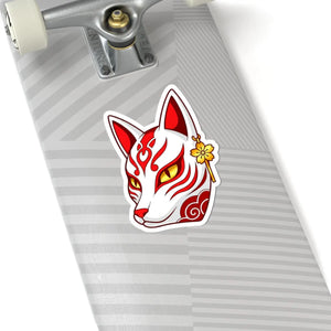 Kitsune Fox Mask Sticker Red Japanese Spirit Kiss-cut Decal - Decorative Stickers
