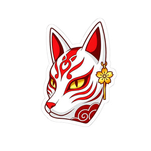 Kitsune Fox Mask Sticker Red Japanese Spirit Kiss-cut Decal - Decorative Stickers