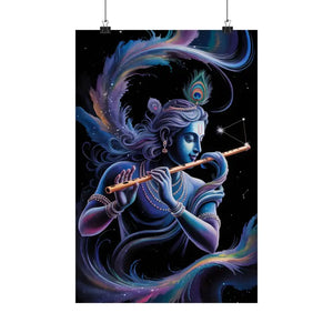 Poster - Krishna Cosmic Flute Matte - Spiritual Wall Art - Dipaliz 12″ x 18″