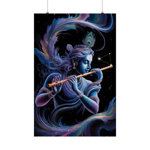 Poster - Krishna Cosmic Flute Matte - Spiritual Wall Art - Dipaliz 24″ x 36″