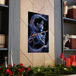 Poster - Krishna Cosmic Flute Matte - Spiritual Wall Art - Dipaliz