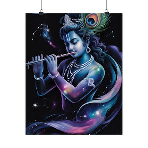 Poster - Krishna Cosmic Flute Matte Vertical Spiritual Art Dipaliz 16″ x 20″
