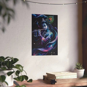 Poster - Krishna Cosmic Flute Matte Vertical Spiritual Art Dipaliz
