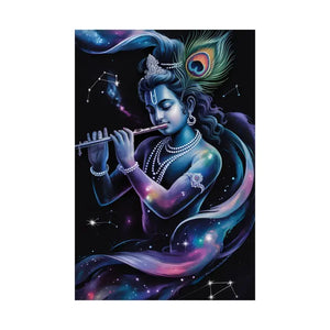 Poster - Krishna Cosmic Flute Matte Vertical Spiritual Art Dipaliz