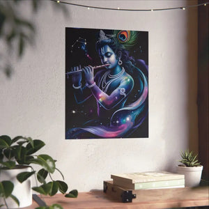 Poster - Krishna Cosmic Flute Matte Vertical Spiritual Art Dipaliz