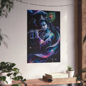 Poster - Krishna Cosmic Flute Matte Vertical Spiritual Art Dipaliz