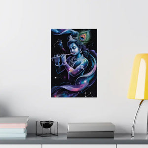 Poster - Krishna Cosmic Flute Matte Vertical Spiritual Art Dipaliz