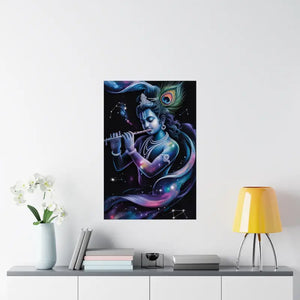 Poster - Krishna Cosmic Flute Matte Vertical Spiritual Art Dipaliz