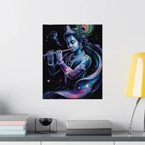 Poster - Krishna Cosmic Flute Matte Vertical Spiritual Art Dipaliz