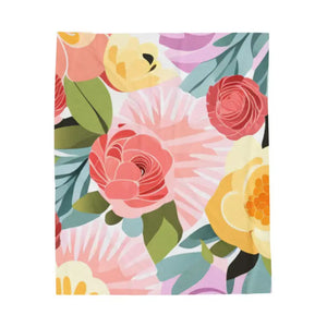 Large Colorful Flowers Velveteen Plush Blanket - Soft Cozy - Dipaliz - 50’’ × 60’’ - Blankets