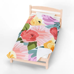 Large Colorful Flowers Velveteen Plush Blanket - Soft Cozy - Dipaliz - 60’’ × 80’’ - Blankets