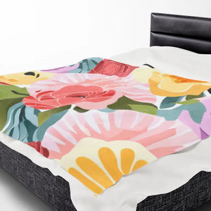 Large Colorful Flowers Velveteen Plush Blanket - Soft Cozy - Dipaliz - Blankets