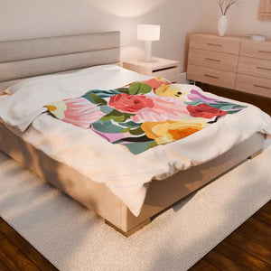 Large Colorful Flowers Velveteen Plush Blanket - Soft Cozy - Dipaliz - Blankets