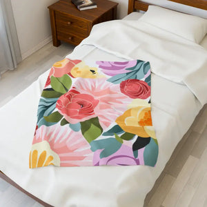 Large Colorful Flowers Velveteen Plush Blanket - Soft Cozy - Dipaliz - Blankets