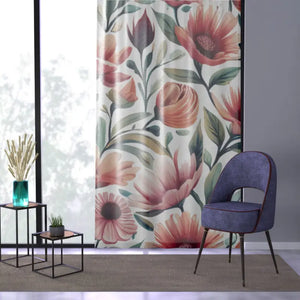 Large Colorful Flowers Window Curtain - Vibrant Bold Art - Dipaliz - Sheer / White / 50’’ × 84’’ - Curtains