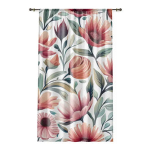 Large Colorful Flowers Window Curtain - Vibrant Bold Art - Dipaliz - Sheer / White / 50’’ × 84’’ - Curtains