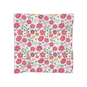Large Floral Poly Scarf - Garden Blooms White Voile - Dipaliz - Scarves & Shawls