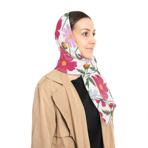 Large Floral Poly Scarf - Garden Blooms White Voile - Dipaliz - Scarves & Shawls