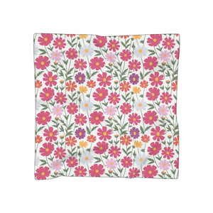 Large Floral Poly Scarf - Garden Blooms White Voile - Dipaliz - Scarves & Shawls