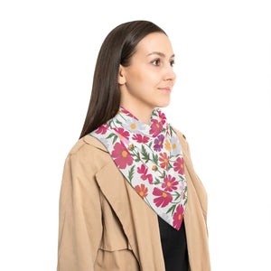 Large Floral Poly Scarf - Garden Blooms White Voile - Dipaliz - Scarves & Shawls