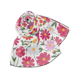 Large Floral Poly Scarf - Garden Blooms White Voile - Dipaliz - Scarves & Shawls
