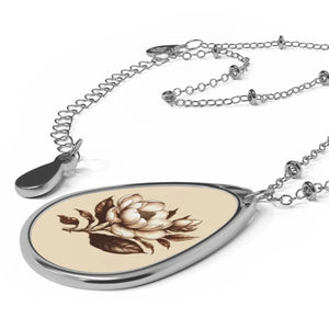 Magnolia Magic Necklace - Large Flower Charm Oval - Dipaliz - Necklaces