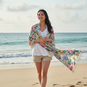 Large Flowers Light Scarf - Scarves & Shawls