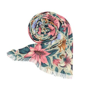 Large Flower Light Scarf - Stunning Fashion Accessory - Dipaliz - 27’’ × 73’’ - Scarves & Shawls