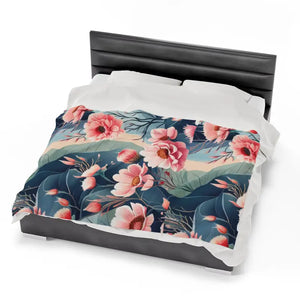Velveteen Plush Blanket Large Flowers Cozy Style - Dipaliz - Blankets