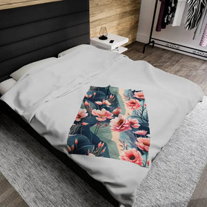 Velveteen Plush Blanket Large Flowers Cozy Style - Dipaliz - Blankets