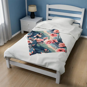 Velveteen Plush Blanket Large Flowers Cozy Style - Dipaliz - Blankets