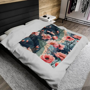 Velveteen Plush Blanket Large Flowers Cozy Style - Dipaliz - Blankets