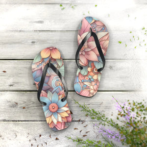 Stylish Flowers Flip Flops - Black Pvc Strap - Dipaliz - Slippers
