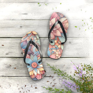 Stylish Flowers Flip Flops - Black Pvc Strap - Dipaliz - Slippers