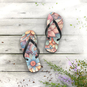 Stylish Flowers Flip Flops - Black Pvc Strap - Dipaliz - Slippers