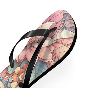 Stylish Flowers Flip Flops - Black Pvc Strap - Dipaliz - Slippers