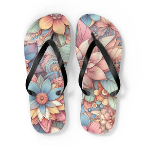 Stylish Flowers Flip Flops - Black Pvc Strap - Dipaliz - Slippers