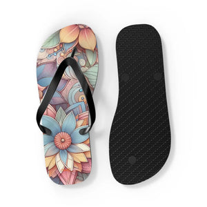 Stylish Flowers Flip Flops - Black Pvc Strap - Dipaliz - Slippers