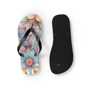 Stylish Flowers Flip Flops - Black Pvc Strap - Dipaliz - Slippers