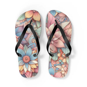 Stylish Flowers Flip Flops - Black Pvc Strap - Dipaliz - Slippers