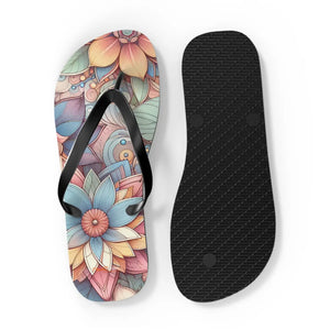 Stylish Flowers Flip Flops - Black Pvc Strap - Dipaliz - Slippers