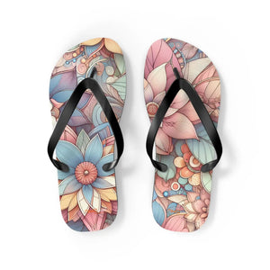 Stylish Flowers Flip Flops - Black Pvc Strap - Dipaliz - Slippers