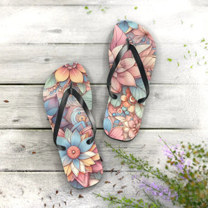 Stylish Flowers Flip Flops - Black Pvc Strap - Dipaliz - Slippers