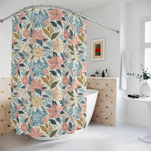 Stunning Large Pastel Floral Shower Curtain - Dipaliz - 71’’ × 74’’ - Curtains