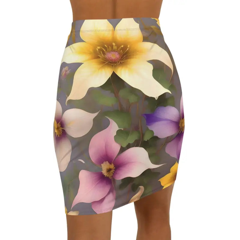 Floral Women’s Mini Skirt with Stretchy Polyester Blend - Skirts